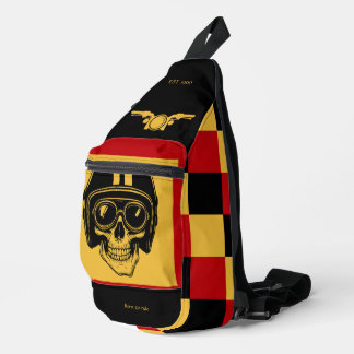 Custom spooked skull barn to ride Retro checkered Sling Bag
