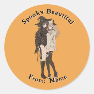 Custom Spooky Beautiful Goth Anime Girl Halloween Classic Round Sticker