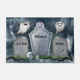 Custom Spooky Creepy Ghost Tombstone Halloween  Doormat