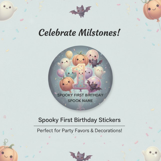 Custom Spooky Cute 1st Birthday Party Favors  Classic Round Sticker (Creator Uploaded)