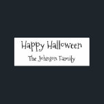 Custom Spooky Family Business Name Happy Halloween Rubber Stamp<br><div class="desc">Create your own custom, personalized, simple, fun, spooky font / typography / script, Happy Halloween maple wood family name rubber stamp. Simply enter your name / family name / company name, to personalize. You may even replace "Happy Halloween" with "Merry Chrismas" / "Happy Holidays" / "Seasons Greetings" or any other...</div>