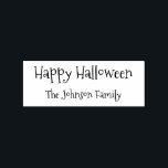 Custom Spooky Family Business Name Happy Halloween Rubber Stamp<br><div class="desc">Create your own custom, personalized, simple, fun, spooky font / typography / script, Happy Halloween maple wood family name rubber stamp. Simply enter your name / family name / company name, to personalize. You may even replace "Happy Halloween" with "Merry Chrismas" / "Happy Holidays" / "Seasons Greetings" or any other...</div>
