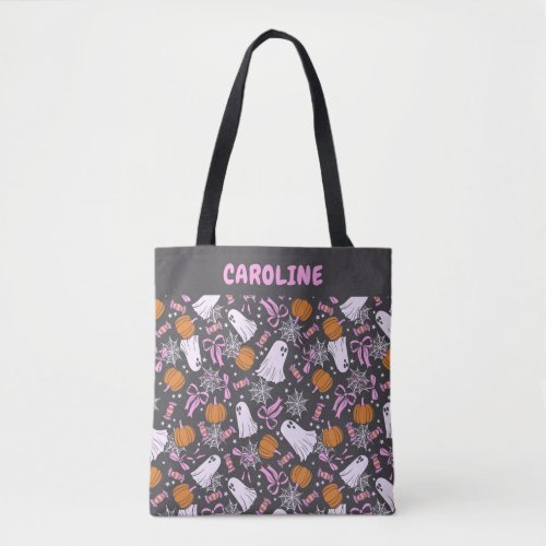 Custom Spooky Ghosts Coquette Pink Bows Halloween Tote Bag