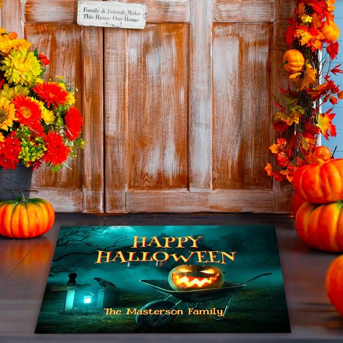 Custom Spooky Pumpkin Graveyard Happy Halloween Doormat