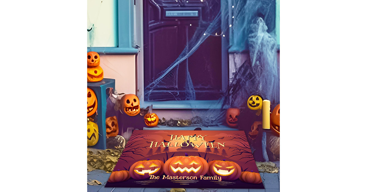 Custom Spooky Pumpkins Happy Halloween Doormat Zazzle