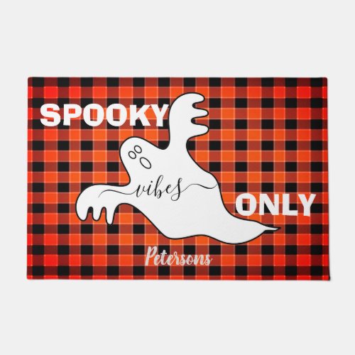 Custom SPOOKY VIBES ONLY Fall Checkered Welcome  Doormat