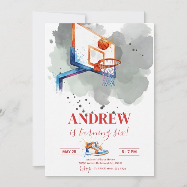 Custom Sport Basketball Birthday Invitation (Front)