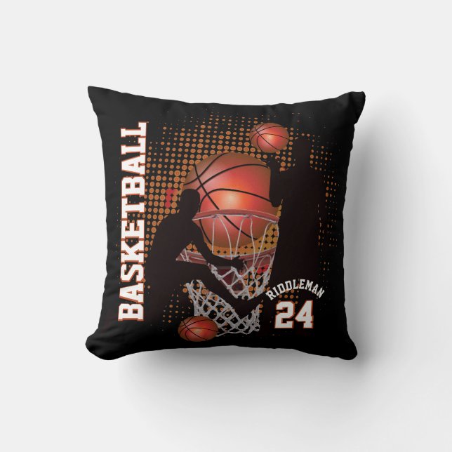 Custom - Sport Basketball - Black and Orange Throw Pillow (Front)