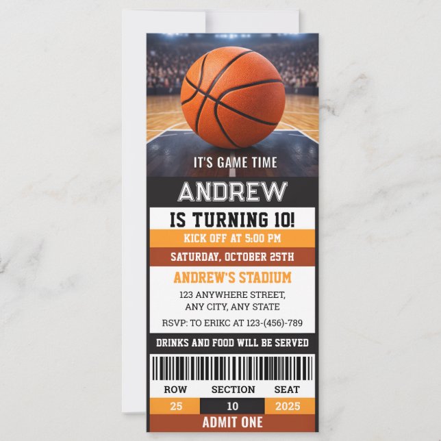Custom Sport Basketball Ticket Birthday  Invitation (Front)