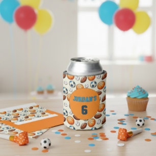 Custom Sports Balls Birthday  Seltzer Can Cooler