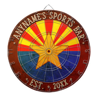 Custom Sports Bar ARIZONA FLAG Rustic Brown Border Dart Board