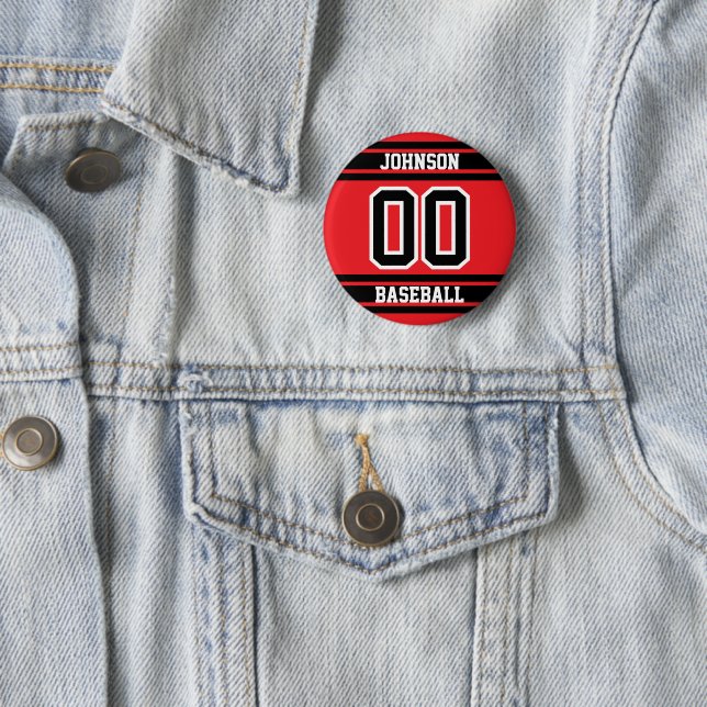 Custom Sports Button Pin with Black Stripes  (In Situ)