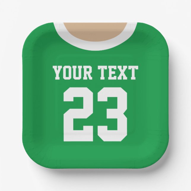 Custom sports jersey number kid's Birthday party Paper Plates (Front)