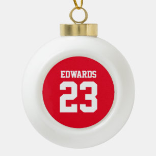 Custom Sports Numbered With Name Ceramic Ball Christmas Ornament