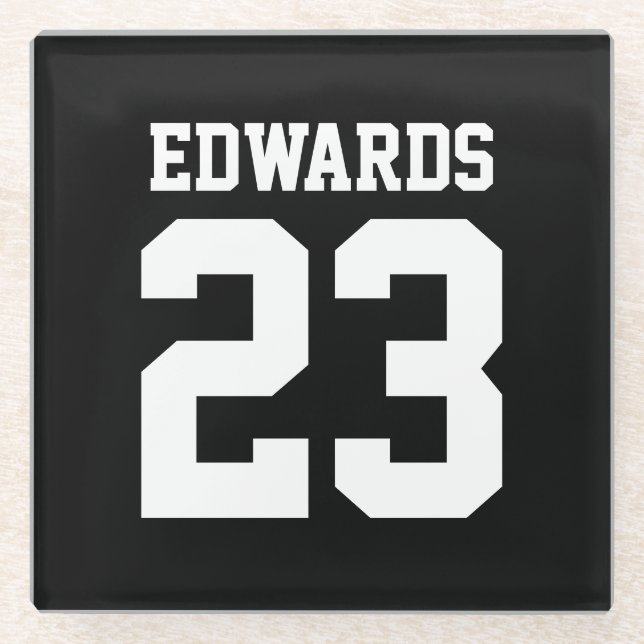 Custom Sports Numbered With Name Glass Coaster (Front)