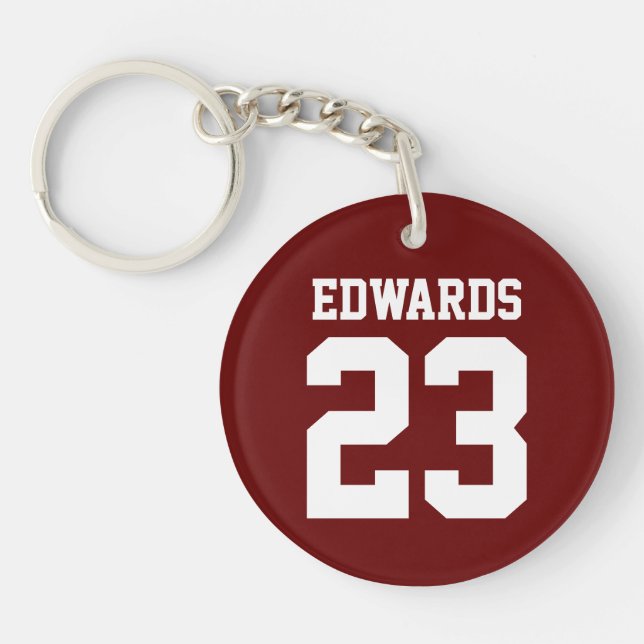 Custom Sports Numbered With Name Keychain (Front)