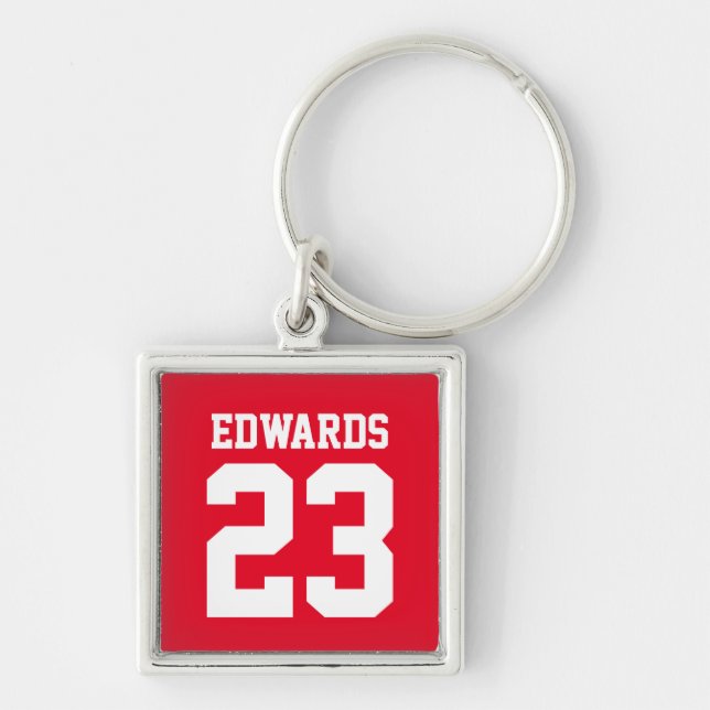 Custom Sports Numbered With Name Keychain (Front)