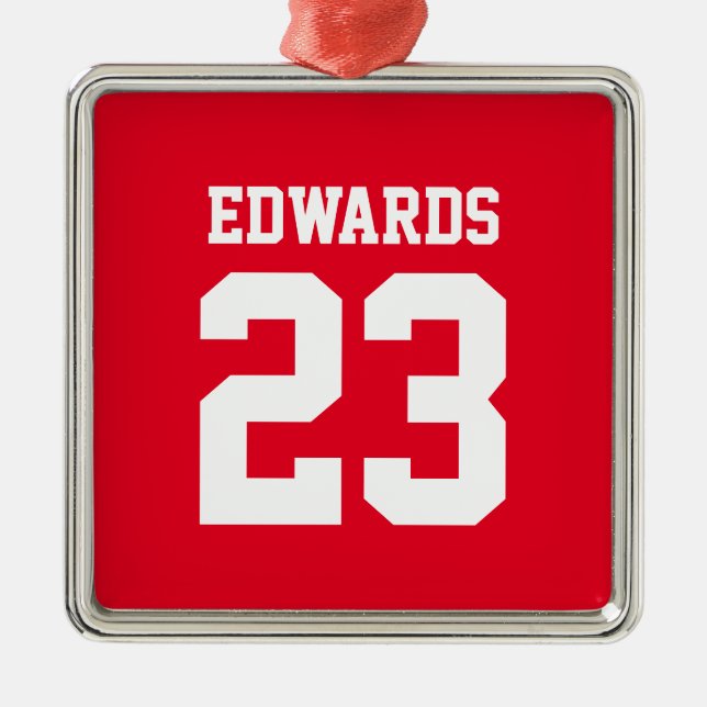 Custom Sports Numbered With Name Metal Ornament (Front)