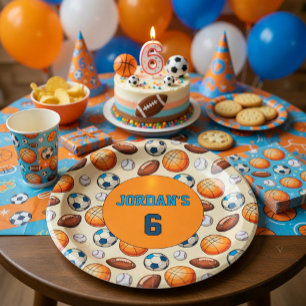 Custom Sports Theme Kids Birthday Paper Plates 