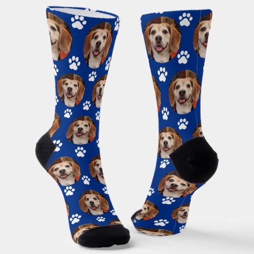 Custom Sporty Blue Pet Photo Paw Prints Cat Dog  Socks