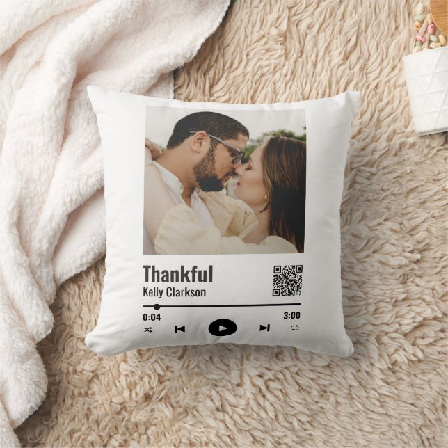 Custom Spotify Couple Photo Music Anniversary  Throw Pillow (Blanket)
