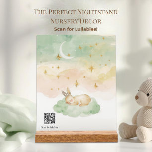 Custom Spotify Lullaby QR Code Watercolor Bunny Acrylic Sign