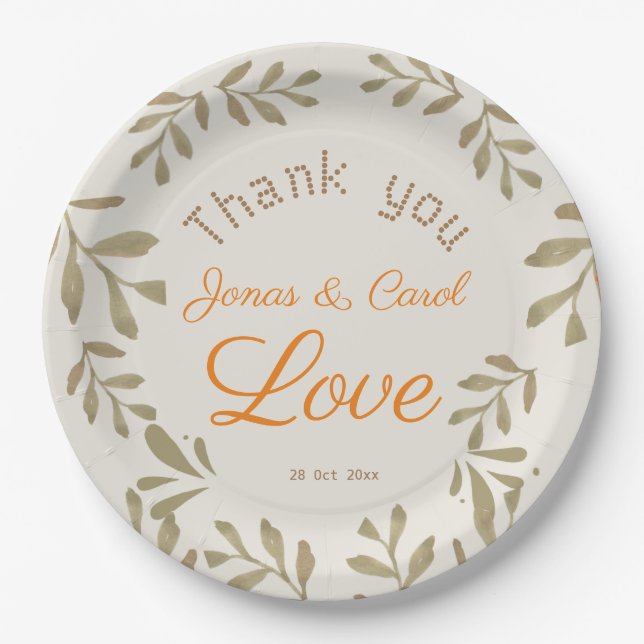 Custom Spread love greenery wedding elegant simple Paper Plates (Front)