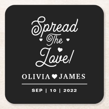 Custom Spread The Love And Save The Date Square Paper Coaster by RicardoArtes at Zazzle