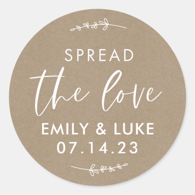 Custom Spread the Love Wedding Jam Favor Classic Round Sticker (Front)