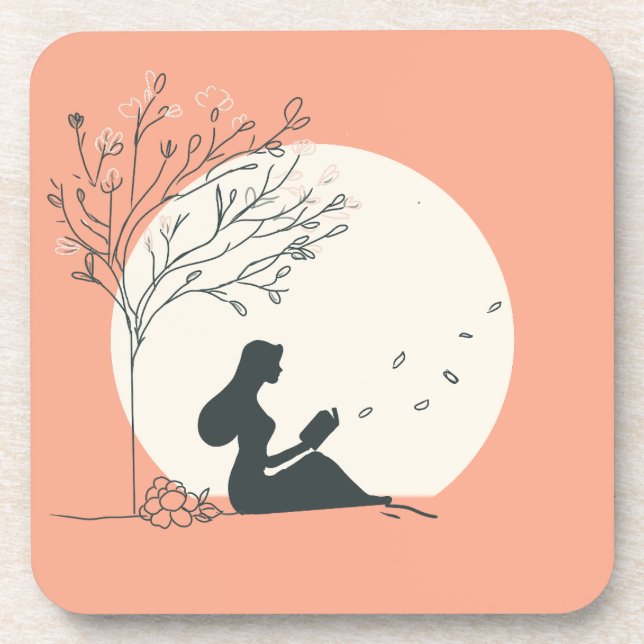Custom Spring Aesthetic | Peaceful Girl Reading  Beverage Coaster (Front)