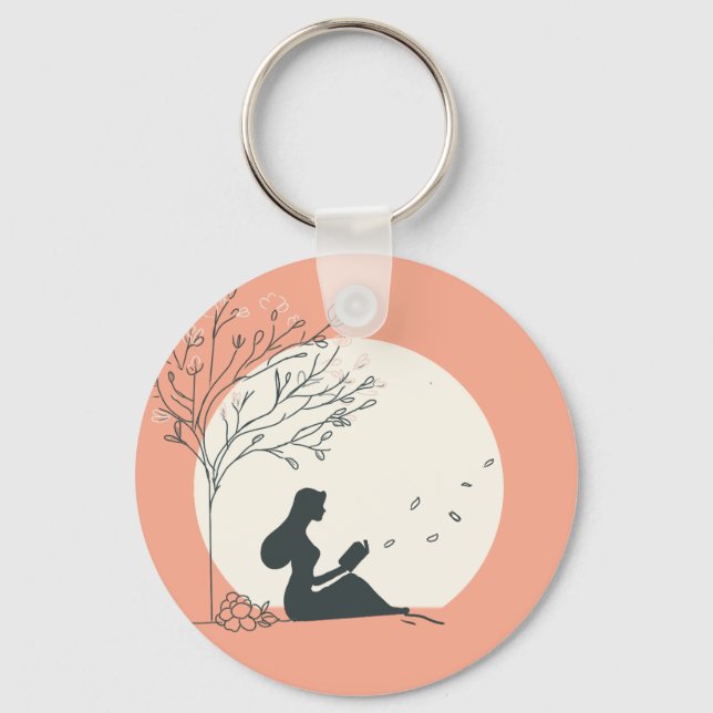 Custom Spring Aesthetic | Peaceful Girl Reading  Keychain (Front)