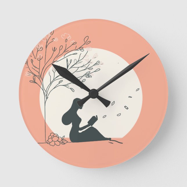 Custom Spring Aesthetic | Peaceful Girl Reading  Round Clock (Front)