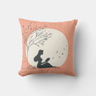 Custom Spring Aesthetic   Peaceful Girl Reading  Throw Pillow