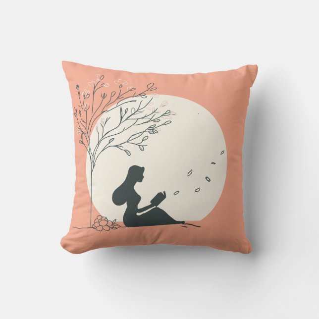 Custom Spring Aesthetic | Peaceful Girl Reading  Throw Pillow (Front)