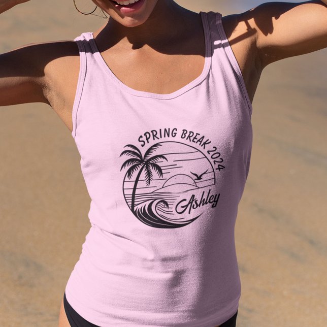 Custom Spring Break Girls Trip Cute Beach Fun Tank Top (Embrace the sun-kissed spirit of spring break with our custom name and location shirts!)