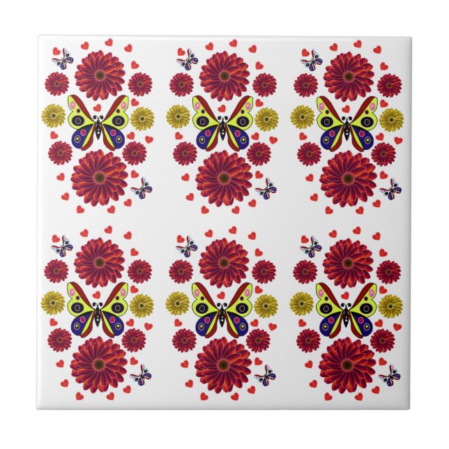 Custom Spring Butterfly Floral Gift  Ceramic Tile (Front)