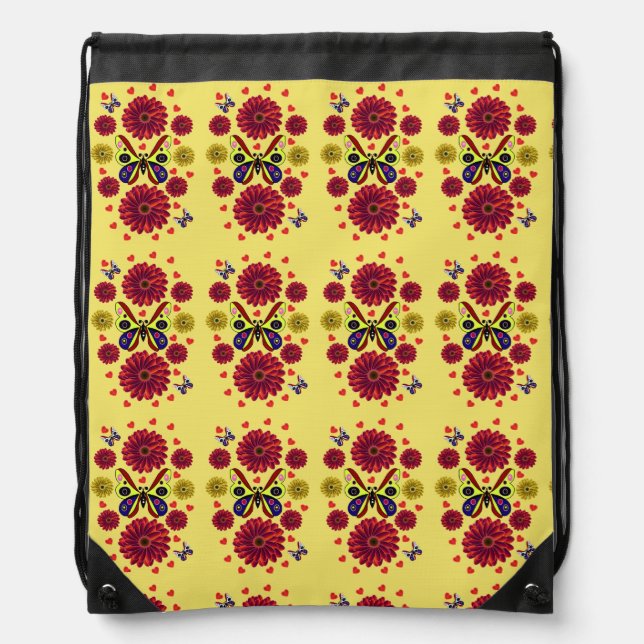 Custom Spring Butterfly Floral Gift  Drawstring Bag (Front)