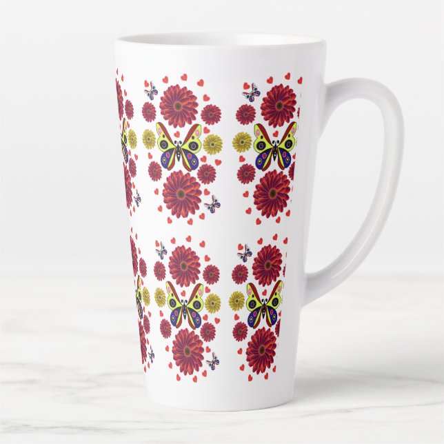 Custom Spring Butterfly Floral Gift  Latte Mug (Right)