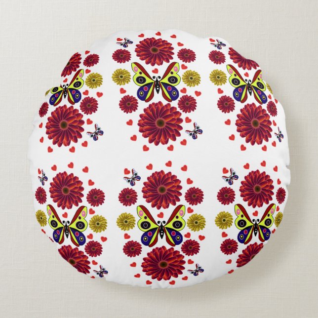 Custom Spring Butterfly Floral Gift  Round Pillow (Front)