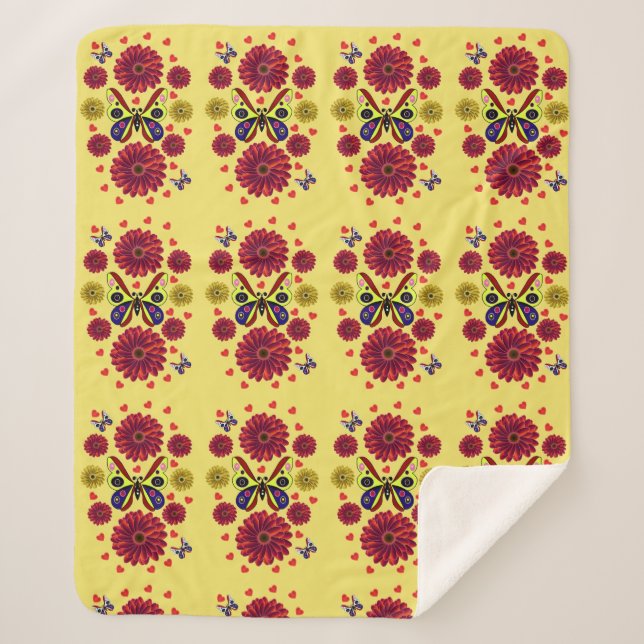 Custom Spring Butterfly Floral Gift  Sherpa Blanket (Front)