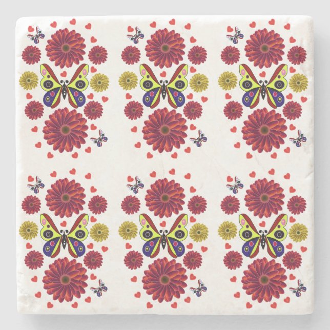 Custom Spring Butterfly Floral Gift  Stone Coaster (Front)