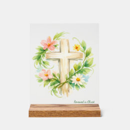 Custom Spring Cross Acrylic "Renewed in Christ" Sign