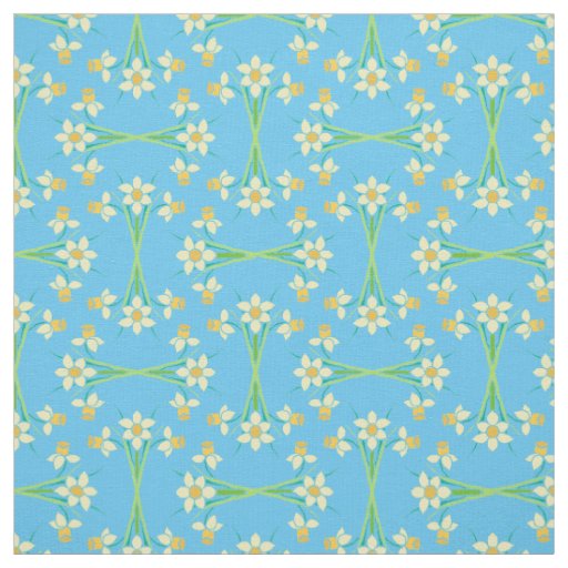 Custom Spring Daffodils on Sky Blue Pattern Fabric