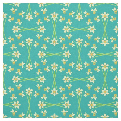 Custom Spring Daffodils on Teal Pattern Fabric