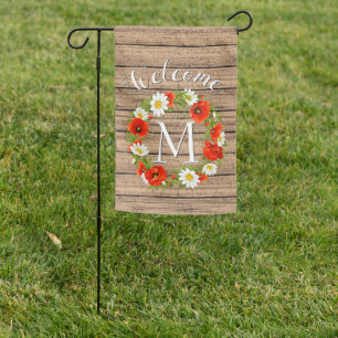 Custom Spring Floral Daisies Poppies Wreath Garden Flag