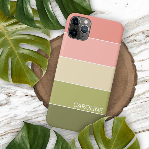 Custom Spring Green Coral Red Blush Pink Stripes iPhone 11 Pro Max Case