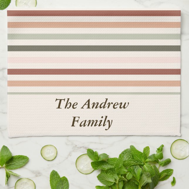 Custom Spring Stripes Boho Easter  Kitchen Towel (Folded)