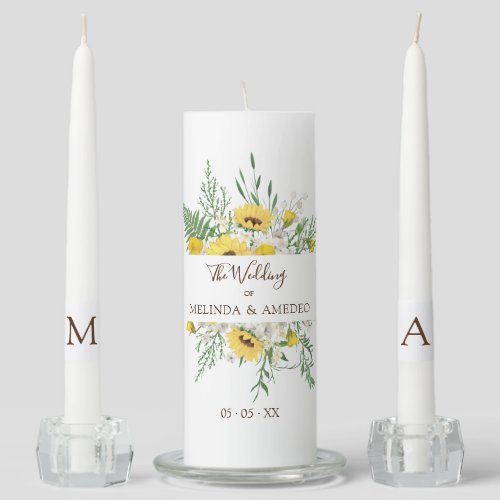 Custom Spring Sunflowers Bouquet Wedding Unity Candle Set