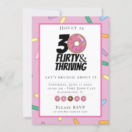 Custom Sprinkles Donut 30th Birthday Brunch Invitation