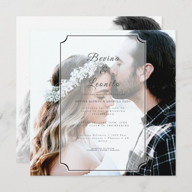 Custom SQ Photo Simple Elegant GV Script Wedding   Invitation (Front/Back)